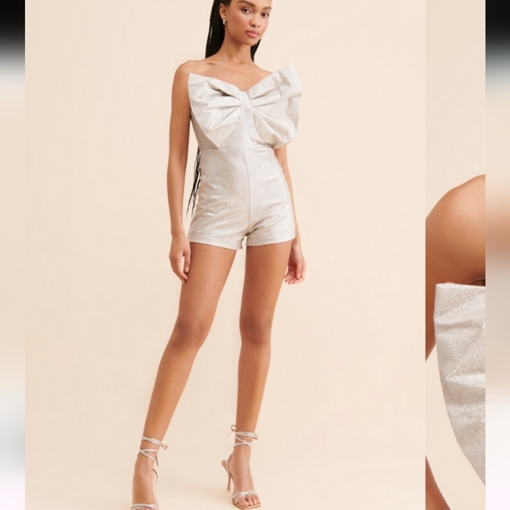 AUDETTE ASTRA FRONT BOW ROMPER CHAMPAGNE COLOR SIZE LARGE